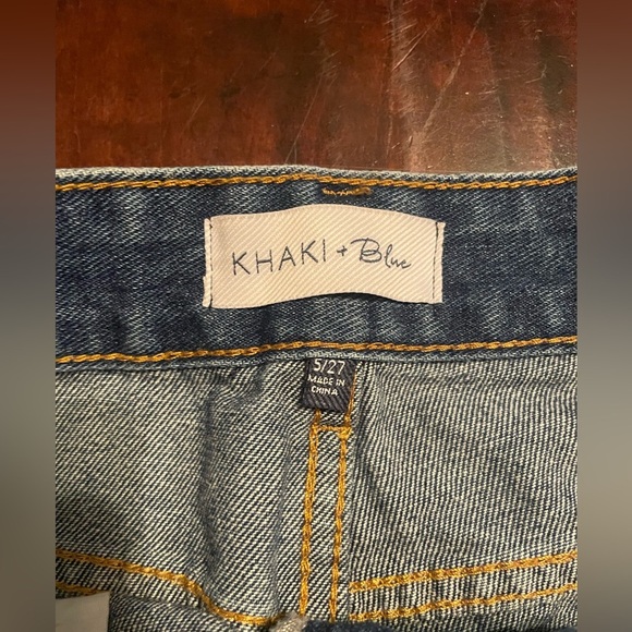 Khaki + Blue, Women's Distressed Blue Denim Shorts - Picture 2 of 3